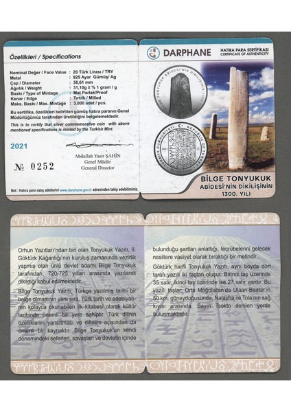 Bilge Tonyukuk 20 Tl 2021 Gümüş 0.925 Diameter 38.61 Mm. 31.1 Gr. Sertifikalı Hatıra modelleri