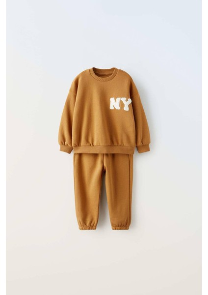 Erkek Çocuk Laciel Paris Hardal "ny" Nakışlı Sweatshirt Eşofman Alt-Üst Takım - Rahat Kalıp fiyatları