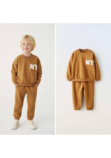 Erkek Çocuk Laciel Paris Hardal "ny" Nakışlı Sweatshirt Eşofman Alt-Üst Takım - Rahat Kalıp modelleri