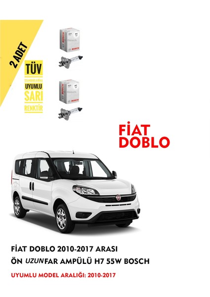 Fiat Doblo 2010-2017 Arası Ön Uzun Far Ampülü (2 Adet) Sarı Renk
