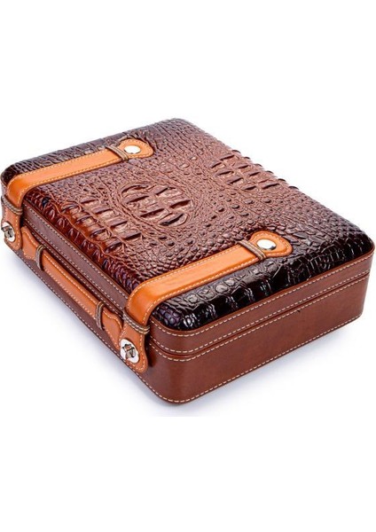 Pq Çakmak Kesicili Xxl Kahverengi-Siyah Kilit Mekanizmalı Deri Puro Taşıma Çantası fiyatları