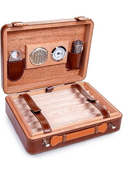 Pq Çakmak Kesicili Xxl Kahverengi-Siyah Kilit Mekanizmalı Deri Puro Taşıma Çantası modelleri