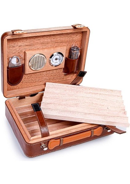 Pq Çakmak Kesicili Xxl Kahverengi-Siyah Kilit Mekanizmalı Deri Puro Taşıma Çantası fırsatları