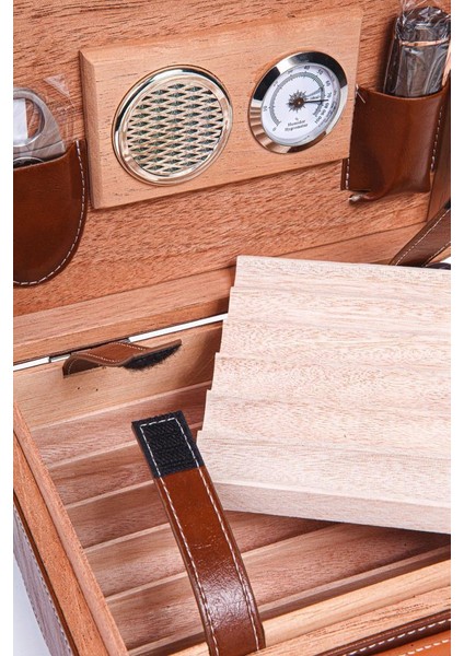 Pq Çakmak Kesicili Xxl Kahverengi-Siyah Kilit Mekanizmalı Deri Puro Taşıma Çantası indirimleri