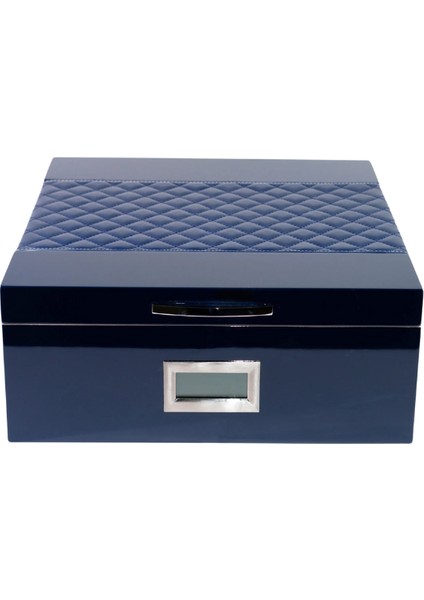 Siyah Deri Şeritli Çekmeceli Sedir Humidor Puro Kutusu