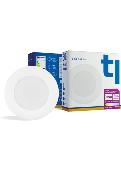 Redeem Plus C10W Downlight, Titreşimsiz, Göz Konforu, Tekli, 650 Lümen, Sıcak Beyaz, 2700 Kelvin