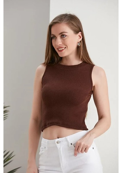 Kadın Zargo Model Fitted/vücuda Oturan Geniş Biyeli Halter Yaka Fitilli Esnek Örme Crop Bluz modelleri