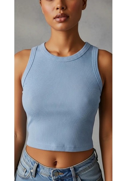 Kadın Zargo Model Fitted/vücuda Oturan Geniş Biyeli Halter Yaka Fitilli Esnek Örme Crop Bluz modelleri