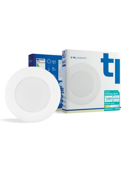 Redeem C12W Downlight, Titreşimsiz, Göz Konforu, Tekli, 792 Lümen, Doğal Beyaz, 4000 Kelvin
