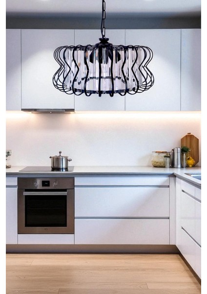 Antik Nehir 3'lü Avize Siyah – Kristal Tabut Taşlı, Modern