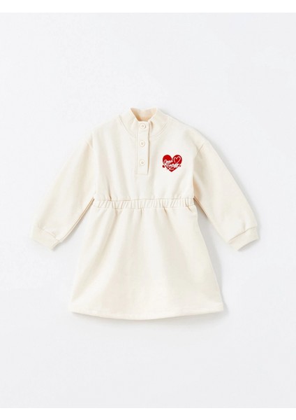 Lcw Kids Bej Dik Yaka Uzun Kollu Kız Bebek Elbise