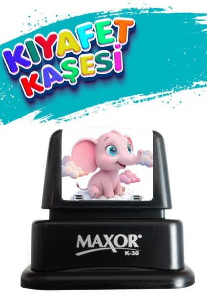 Kıyafet Kaşesi Pembe Fil Temalı Öğrenci Kaşesi / Kıyafet Etiketi / Kumaş Kıyafet Kaşesi