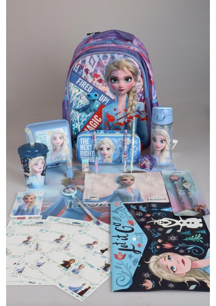 Dekomus Lisanslı Elsa Frozen "okul Çantası ve Beslenme Çantası,beslenme Kabı ve 500 ml Trıtan Matara Okul Seti