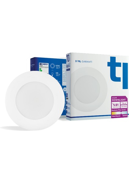 Redeem Plus C12W Downlight, Titreşimsiz, Göz Konforu, Tekli, 902 Lümen, Tuled Beyazı, 5000 Kelvin