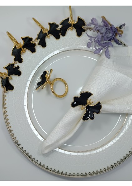 6'lı Gold Kaplama Siyah Mineli Halka Peçete Yüzüğü