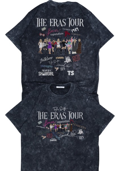 Unisex The Eras Tour Sırt Baskılı Yıkamalı T-Shirt, Oversize Taylor Swift Temalı Retro Tişört