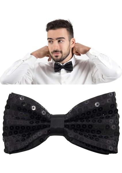 Gece Işıltısı Siyah Payetli Pullu Papyon 7x2 cm (4915) fiyatları