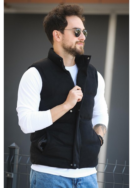 Taff Cepli Dik Yaka Dolum Erkek Şişme Süet Nubuk Yelek modelleri