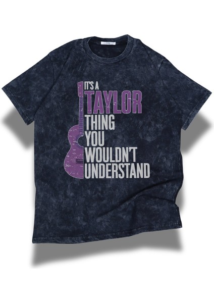 Unisex Gitarlı Taylor Yazılı Yıkamalı T-Shirt, Oversize Taylor Swift Temalı Retro Tişört