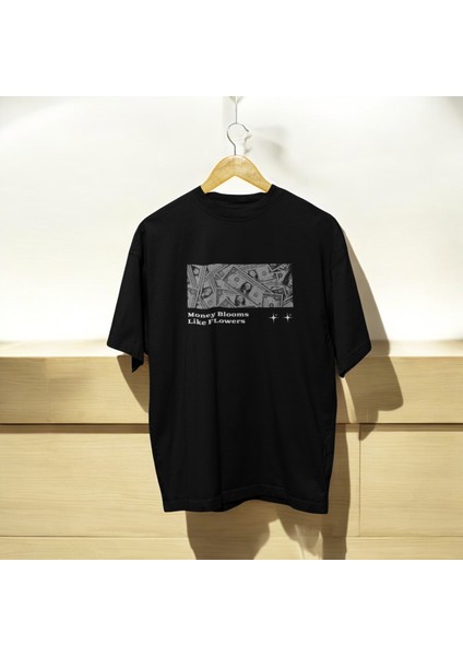 Money Blooms Baskılı Siyah Oversize Tişört fiyatları