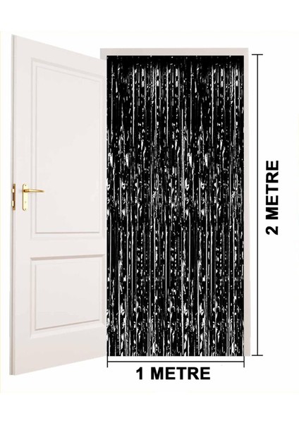 Siyah Renk Ekstra Metalize Parlak Saçaklı Arka Fon Perde Ithal 1x2 Metre (4915) fırsatları
