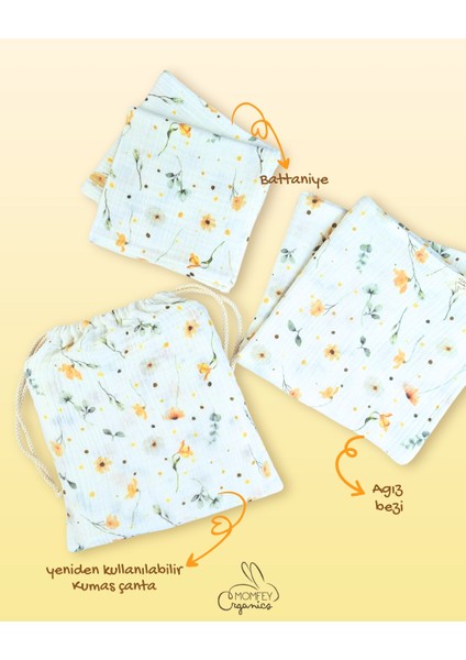 %100 Organik Müslin Daisy Dream Bebek Battaniye ve Ağız Mendili Seti – 95X95 cm + 2’li 30X30 cm – Çantalı fiyatları