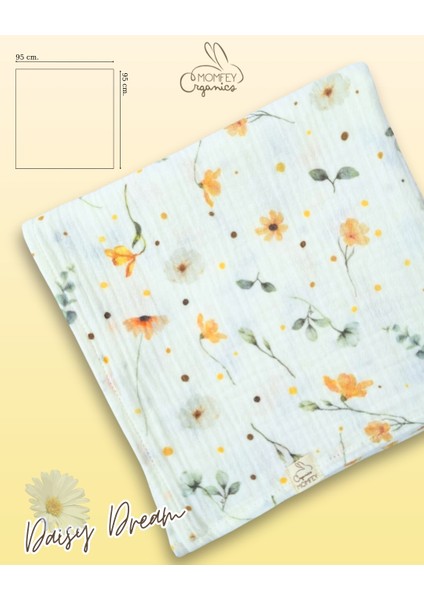 %100 Organik Müslin Daisy Dream Bebek Battaniye ve Ağız Mendili Seti – 95X95 cm + 2’li 30X30 cm – Çantalı fırsatları