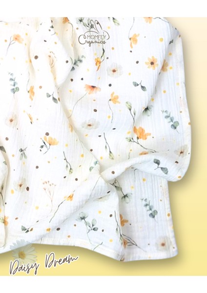%100 Organik Müslin Daisy Dream Bebek Battaniye ve Ağız Mendili Seti – 95X95 cm + 2’li 30X30 cm – Çantalı indirimleri