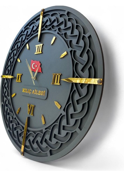 Ahşap Duvar Saati (56x56) Antrasit gold fiyatları