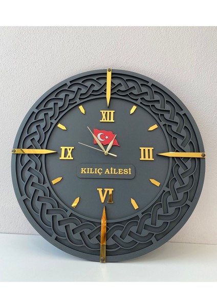 Ahşap Duvar Saati (56x56) Antrasit gold modelleri