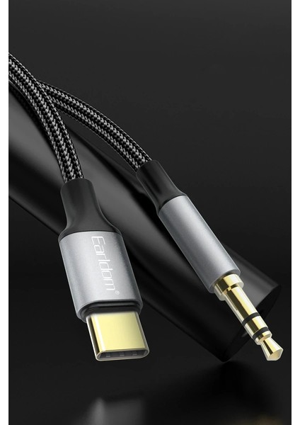 AUX61 Tak Çalıştır 1m Type-C To 3.5mm Dijital Aux Kablo - Siyah
