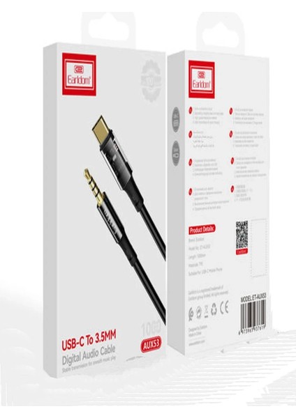 AUX53 1m Type-C To 3.5mm Dijital Aux Kablo - Siyah fırsatları