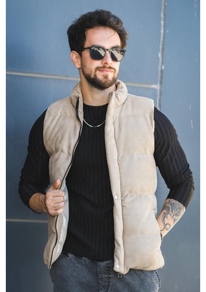 Taff Cepli Dik Yaka Dolum Erkek Şişme Süet Nubuk Yelek fiyatları