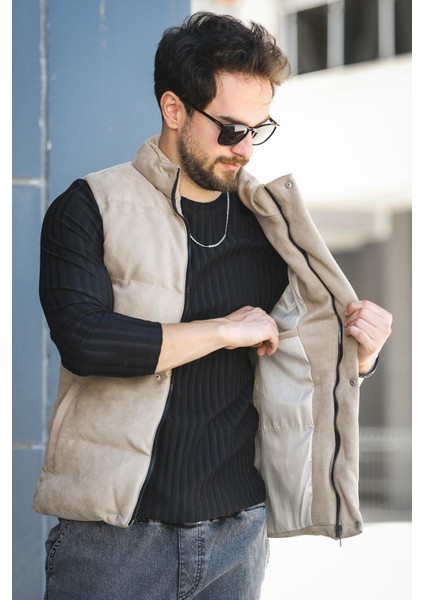 Taff Cepli Dik Yaka Dolum Erkek Şişme Süet Nubuk Yelek modelleri