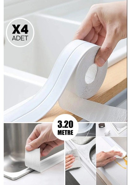 4 Adet Banyo Küvet Mutfak Lavabo Ocak Kenarı Su Geçirmez Kenar Bandı Sızdırmazlık Tamir Bandı 3.2mt