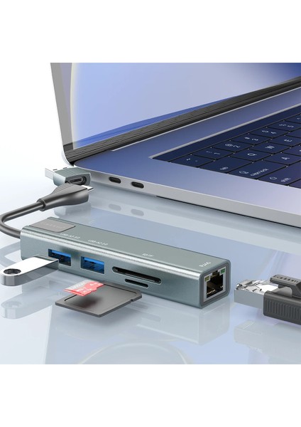 HUB24 6'lı Çoklayıcı USB-C Hub - MacBook, Laptop Uyumlu Type-C Dönüştürücü, HDMI, USB 3.0 ve Kart Okuyucu fiyatları