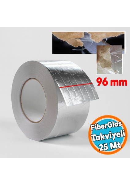 Fiberglas Lif Takviyeli Yapışkanlı Alüminyum Folyo Bant 96 mm x 25 Metre Yanmaz Yalıtım Bandı