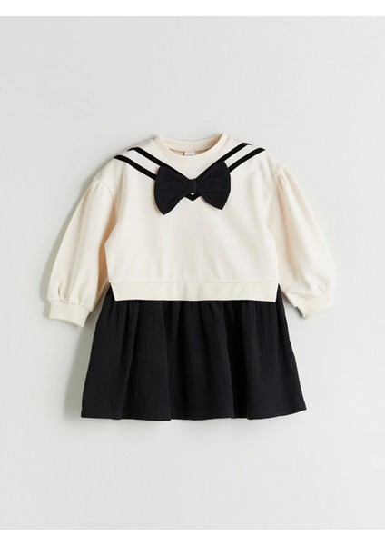 Lcw Kids Ekru Bisiklet Yaka Fiyonk Detaylı Kız Çocuk Elbise