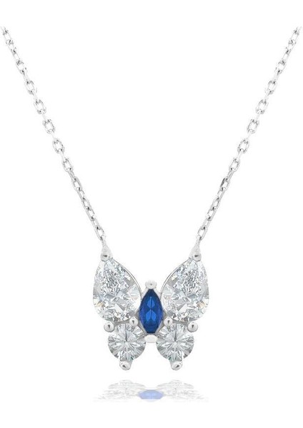 Safir Işıltılı Diamond Sevgi Kelebeği Kadın Gümüş Kolye