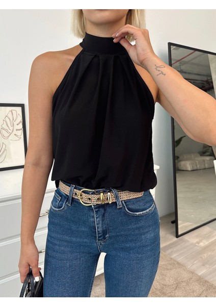 Kadın Halter Yaka Desenli Sandy Kumaş Bluz fiyatları