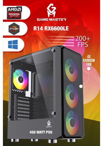R14 RX6600LE R5 5500 Cpu 16GB Ddr4 3200 Mhz Ram 512GB M.2 SSD 8gb RX6600LE Gaming Pc Kasa