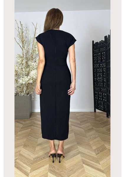 G1541 Düğme Detaylı Elbise Siyah fiyatları