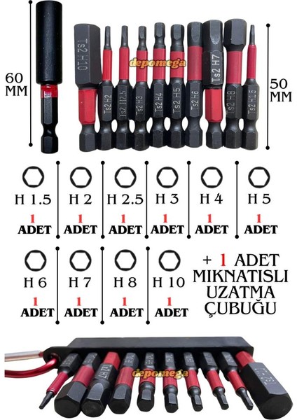 33 Parça Mıknatıslı Bits Uç Yıldız Düz Torx Hex S2 Çelik 50 mm Matkap Uç modelleri