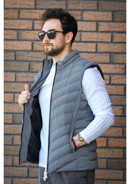 Faxy Cepli Dik Yaka Nova Parlak Kumaş Erkek Şişme Yelek