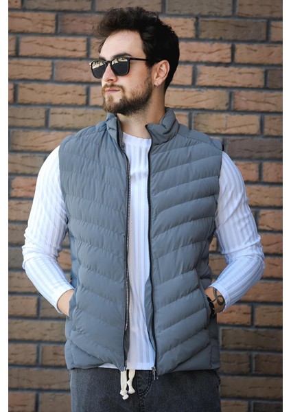 Faxy Cepli Dik Yaka Nova Parlak Kumaş Erkek Şişme Yelek modelleri