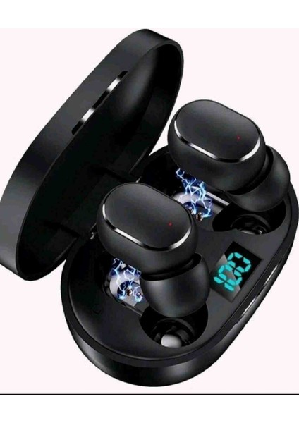 E6S Bluetooth 5.0 Kablosuz Kulaklık Siyah Çift Mikrofonlu Powebank Kutulu