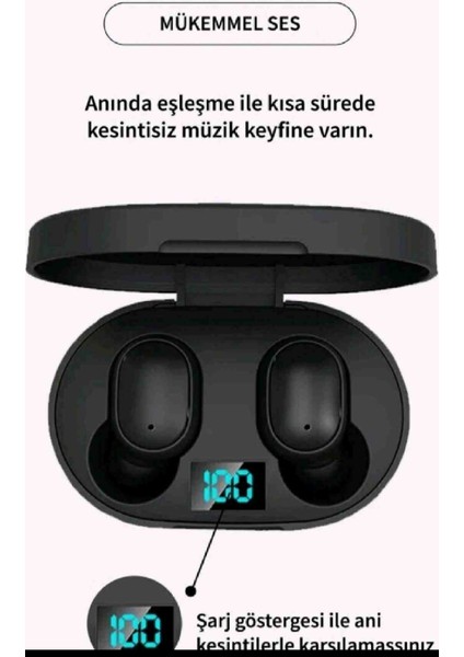 E6S Bluetooth 5.0 Kablosuz Kulaklık Siyah Çift Mikrofonlu Powebank Kutulu fiyatları