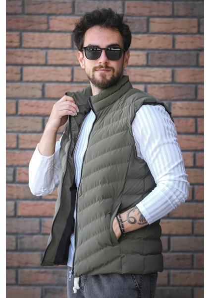 Faxy Cepli Dik Yaka Nova Parlak Kumaş Erkek Şişme Yelek