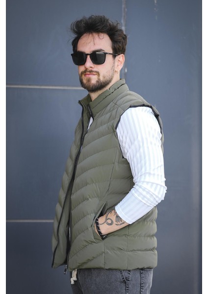 Faxy Cepli Dik Yaka Nova Parlak Kumaş Erkek Şişme Yelek modelleri