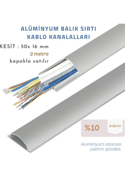50X16 Aluminyum Balık Sırtı Kablo Kanalı - Yapışkanbantlı